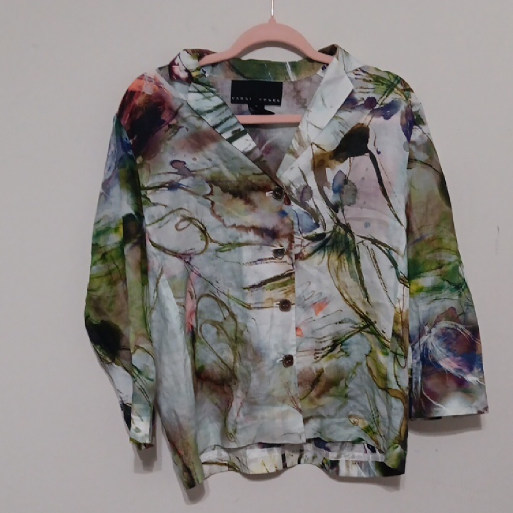 Yansi Fugel Multicolor Abstract Print Button-Front Blouse 23" Ptp